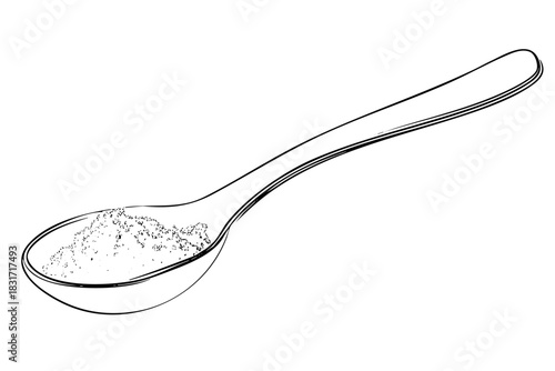 Spoon with sugar or salt hand drawing sketch vector illustration isolated on white background. Kitchen tool or cooking ingredient object.