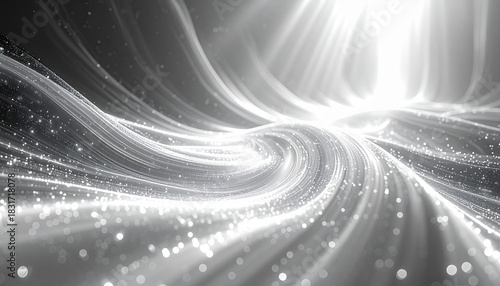 Fototapeta Naklejka Na Ścianę i Meble -  白と銀色の光が渦巻く高級感のあるモノクロ抽象背景