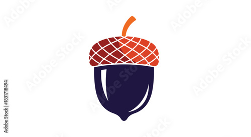 Stylized acorn logo with a navy body and an orange cap featuring a lattice pattern and a curved stem for a modern woodland look.