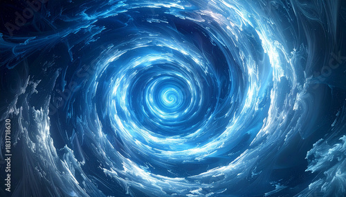 Fototapeta Naklejka Na Ścianę i Meble -  青い渦巻きの中心に吸い込まれる螺旋状の抽象背景