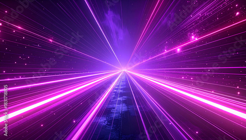 Fototapeta Naklejka Na Ścianę i Meble -  紫とピンクの光線が放射状に広がる高速トンネル