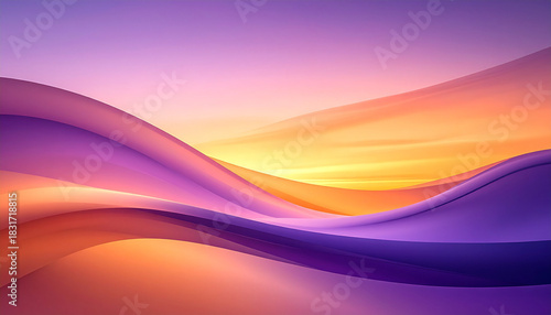 Fototapeta Naklejka Na Ścianę i Meble -  紫とオレンジの波が交差する夕焼け色のグラデーション背景