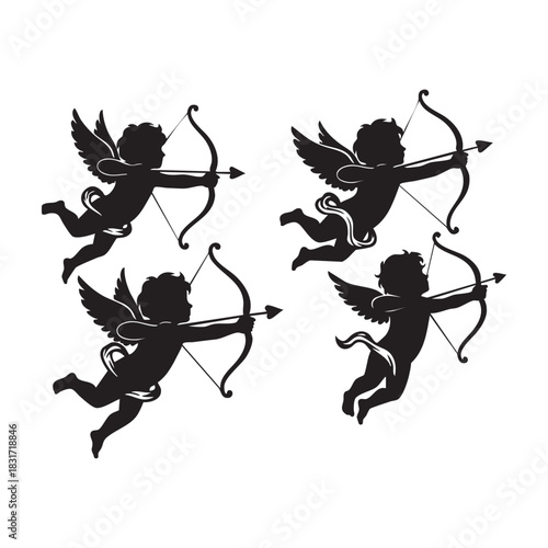 Amazing cupid silhouette set vector art illustration