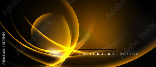 Abstract golden lines form swirling shapes against dark background. Elegant design suggests energy, motion, luxury.
