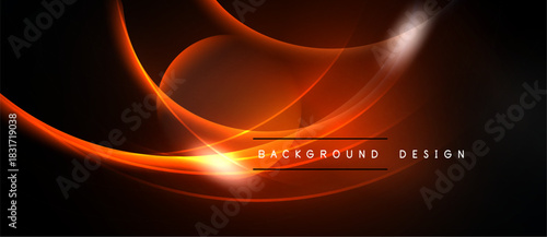 Abstract orange lines over black background. Bright glow emanates from center, creating dynamic visual effect. Modern design element.