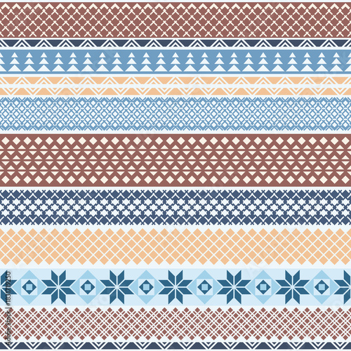 Seamless geometric pattern in Scandinavian geometric style, set of minimalistic vector borders