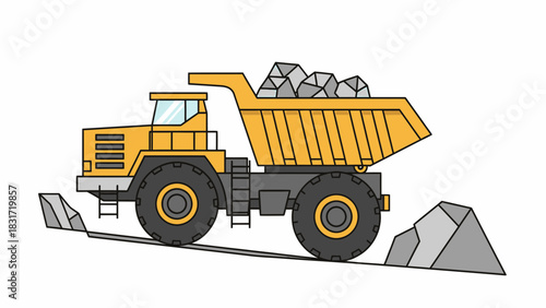 Cartoon Mining Truck Carrying Rocks Heavy Machinery Illustration