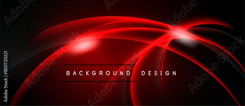 Abstract red lines over black background. Dynamic curves create glowing effect, modern design element. Simple text reads background design.