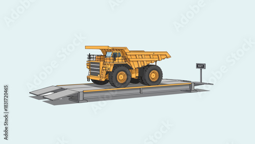 Heavy Mining Truck Weighing On Industrial Scale Illustration