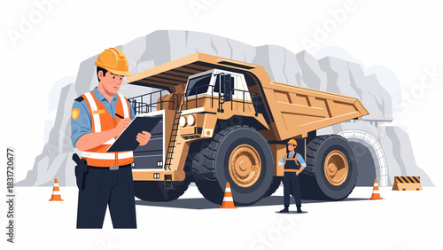 Oversized Mining Truck With Workers For Modern Coal Excavation