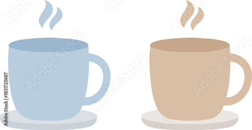 hot coffee tea mugs set, minimal flat vector illustration design