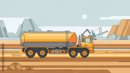 Tanker Truck Delivering Liquid at Construction Site Illustration