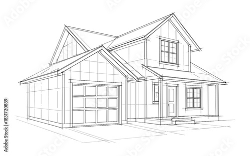 Architectural blueprint of a modern house in linear style