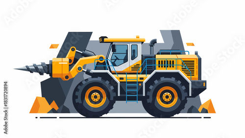 Vector Illustration Of Drilling Machine For Mining Industry Works