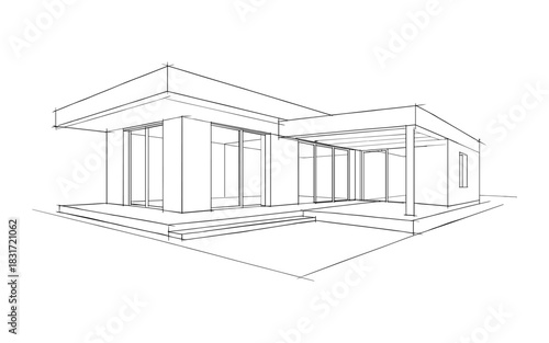 Modern architectural sketch of a minimalist home exterior in linear style