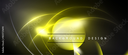 Bright yellow abstract lines form dynamic curves. Dark background emphasizes glowing effect, creating modern design element.
