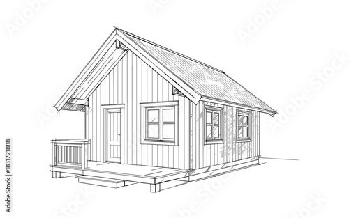 Charming cabin blueprint drawing of a small rustic wooden house