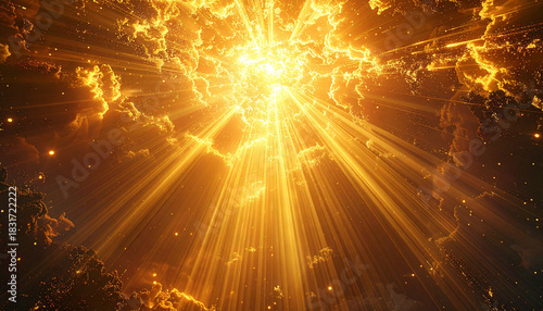 雲間の爆発的に広がる黄金の光線