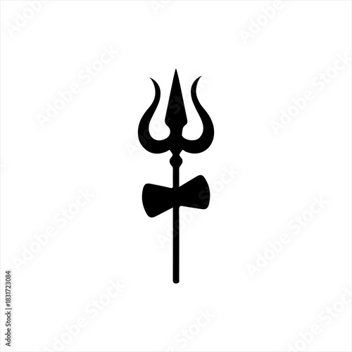 Black silhouette of a trishul trident weapon on a white background
