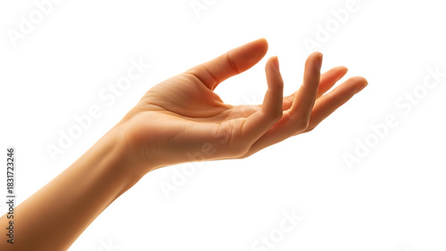 Graceful female hand with fingers gently curved in a delicate gesture isolated on transparent background