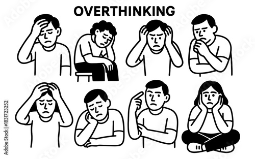 Linear style depictions of overthinking and stress in everyday life