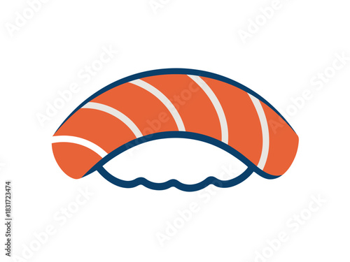 A simple, minimalist illustration of a salmon nigiri sushi piece on a white background.
