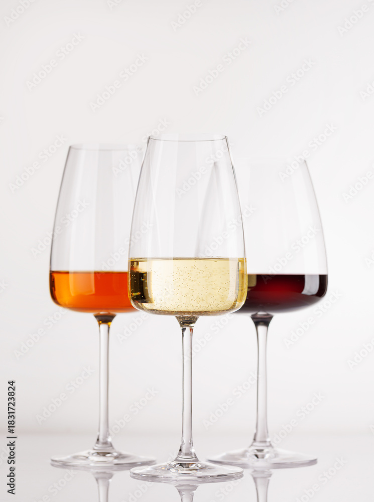 Fototapeta premium Different wine glasses on white background