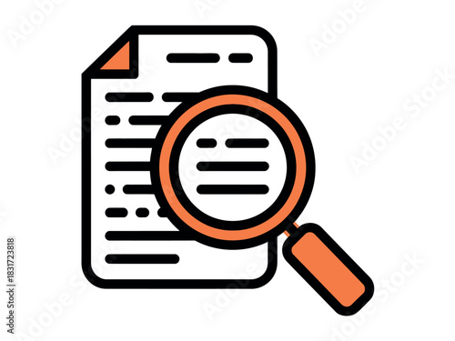 A magnifying glass hovers over a document, symbolizing research and analysis of information.