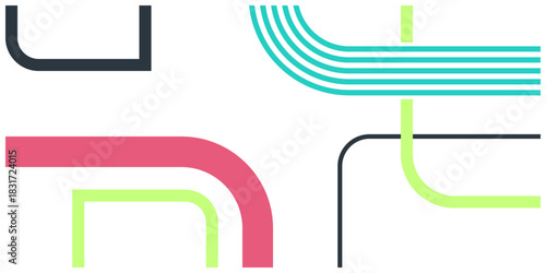 Modern graphic design with vibrant curved and straight lines representing a complex system or network connection