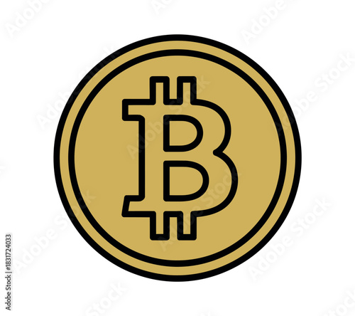 A golden Bitcoin coin symbol represents the digital currency and the concept of cryptocurrency.