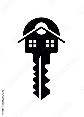 A silhouette of a house is incorporated into the head of a key, symbolizing homeownership and access to property.