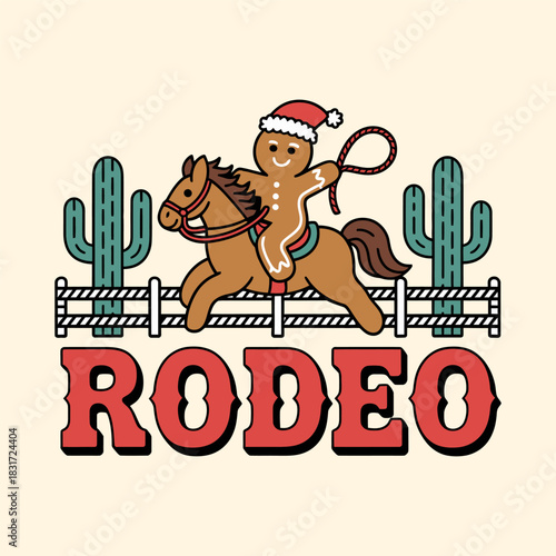 Christmas Gingerbread Cowboy Rodeo Illustration