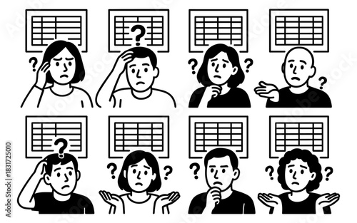 Confused people series: black and white emotions in business setting