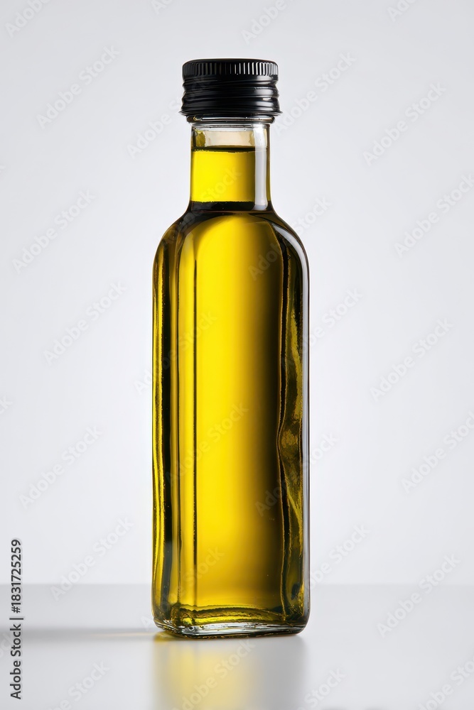Fototapeta premium Elegant kitchen staple: glass oil bottle on a bright white background