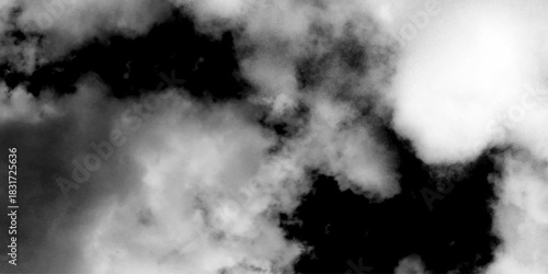 White cloud of smoke against black background. Dramatic white smoke cloud billowing across a panoramic white background, an abstract representation of explosion, pollution, 