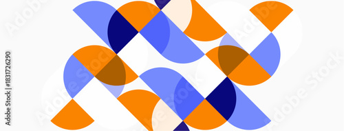 Abstract geometric pattern. Overlapping circles, orange, blue hues create dynamic composition. Simple shapes, modern design.