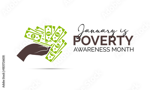 An illustration on the theme of Poverty Awareness Month, observed every January. Creating banners, posters, cards, and backgrounds for holidays, events, and holidays