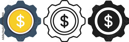 money cost setting flat line art solid glyph vector icon set