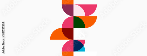 Abstract colorful design. Semicircles stacked vertically, creating dynamic visual pattern. Modern, geometric shapes dominate composition.