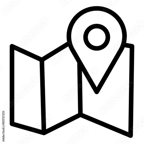 Map and Location Pin Outline Icon for Navigation and GPS