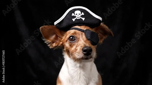 Wallpaper Mural Cute Dog Wearing Pirate Hat and Eye Patch for Halloween Fun. Torontodigital.ca