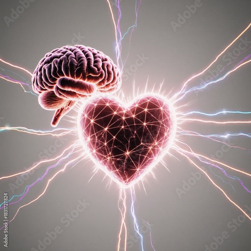 Brain and heart linked by radiant energy lines