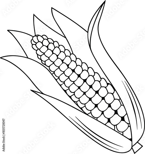 Black and white corn on the cob illustration icon