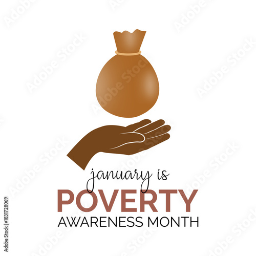 An illustration on the theme of Poverty Awareness Month, observed every January. Creating banners, posters, cards, and backgrounds for holidays, events, and holidays