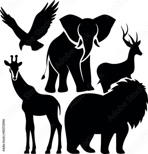 set of silhouettes of animals