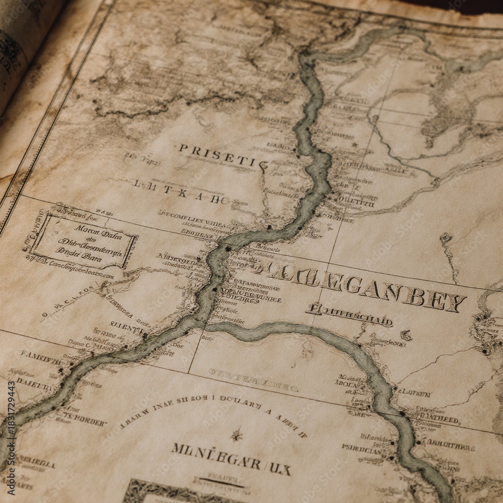 Obraz premium Brain-shaped antique map design