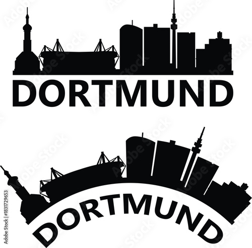 Dortmund Skyline. Dortmund Germany Europe Skyline. Black Dortmund city. flat style.