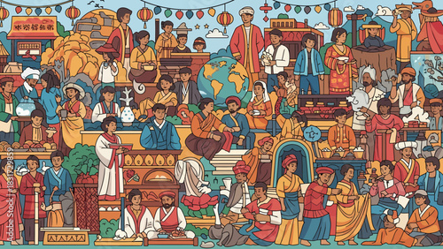 Asian Cultural Heritage And Traditions Illustrated In Detailed Panorama