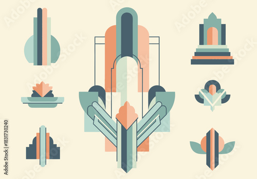 Vintage Art Deco Designs A Compilation of Artistic Geometric Emblems and Ornate Motifs for Decorative Purposes