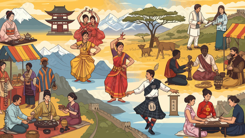 Cultural Tapestry, Diversity Of People Around World Illustration